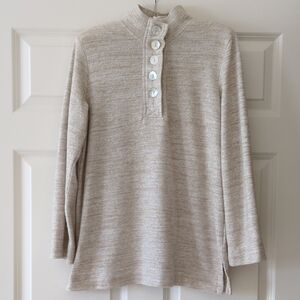 Soft Surroundings Funnel Neck Popover Top Fleece Mother Of Pearl Buttons